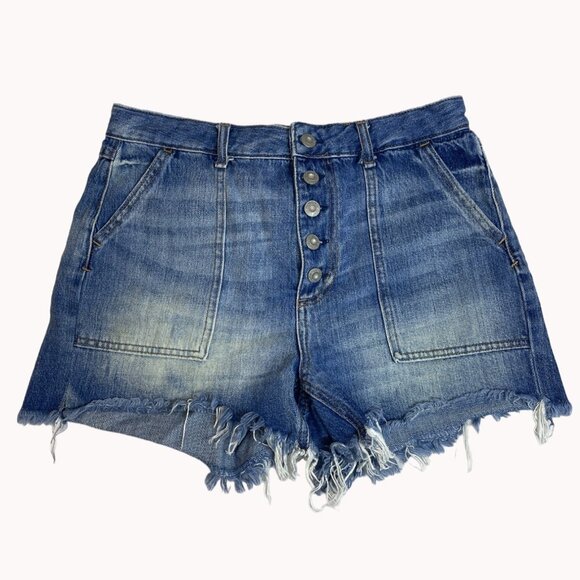 We The Free Women's Cut Off Distressed Blue Jeans Button Fly Denim Shorts Sz 29 - Picture 1 of 6
